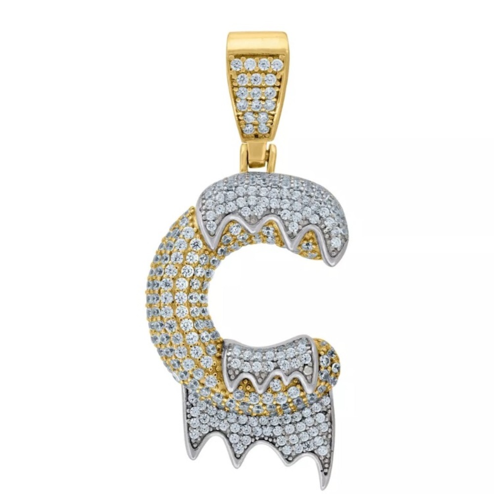 925 STERLING SILVER BUBBLE LETTER DRIP "C"PENDANT